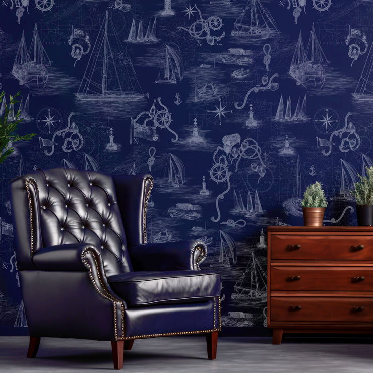 Cowes Mural Wallpaper, Quink Blue