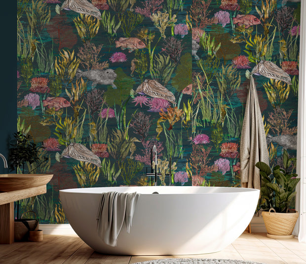 Seaview Mural Wallpaper, Teal