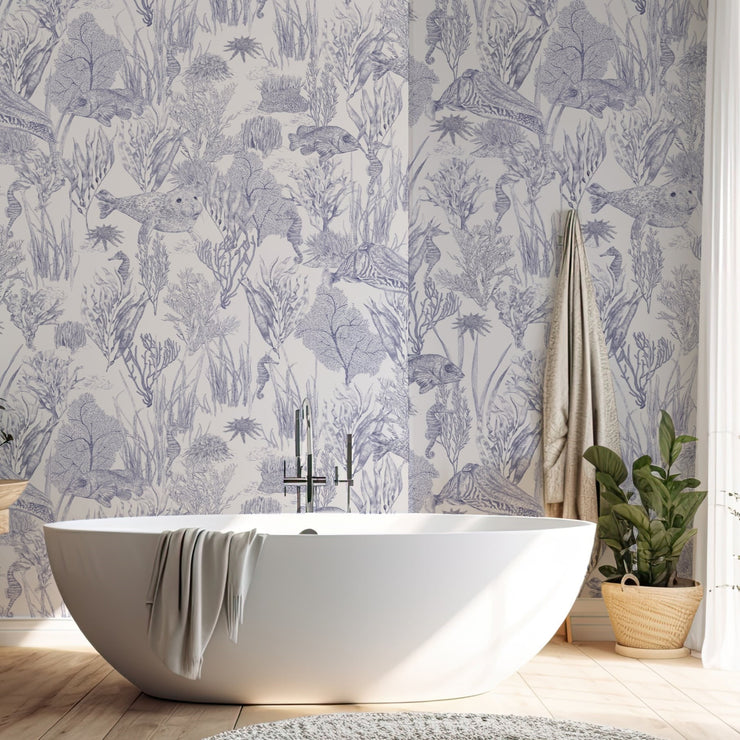 Seaview Mural Wallpaper, Signature Blue